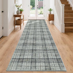 Modern Washable 8x10 Area Rug - Soft, Non-Slip, Stain Resistant, Farmhouse Tartan Plaid for Living Room, Bedroom, Nursery, Office - Beige