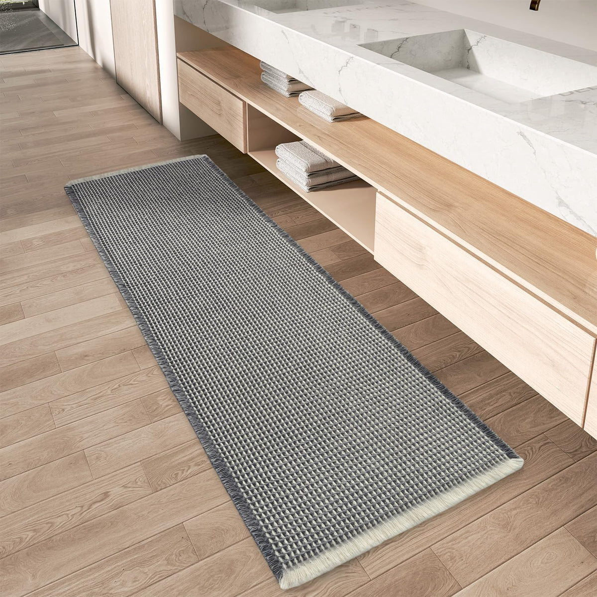 Upgraded Waffle Bath Mat Set of 2 Absorbent Bathroom Mat 18"x30" + 24"x48"