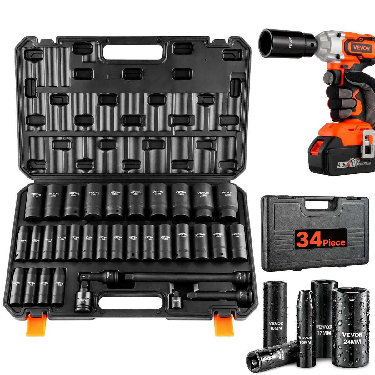 VEVOR 91-Piece 1/2" Drive Impact Socket Set, Deep & Shallow Kit