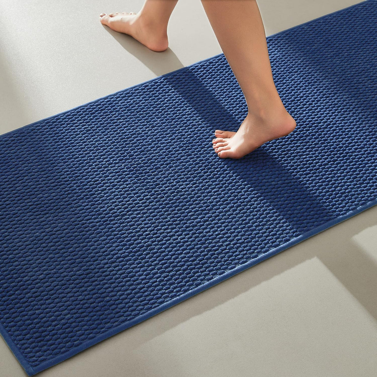 TYUU Bathroom Runner Rugs, Long Bath Mat Runner Washable Thin Quick Dry Low Pile Bathroom Runner Rugs Non Slip, Beige 24"x70"