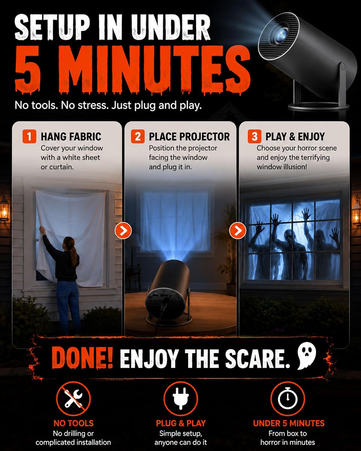 Scary Decorations Halloween Window Projector，white：With Effect fabric