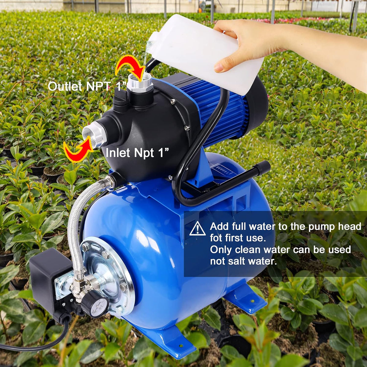 1.6 HP Shallow Well Pump with Pressure Tank, 110V Garden Water Pump, 1000GPH,Stainless Steel, Automatic Water Booster Jet Pump with for Home, Garden, Lawn, Irrigation