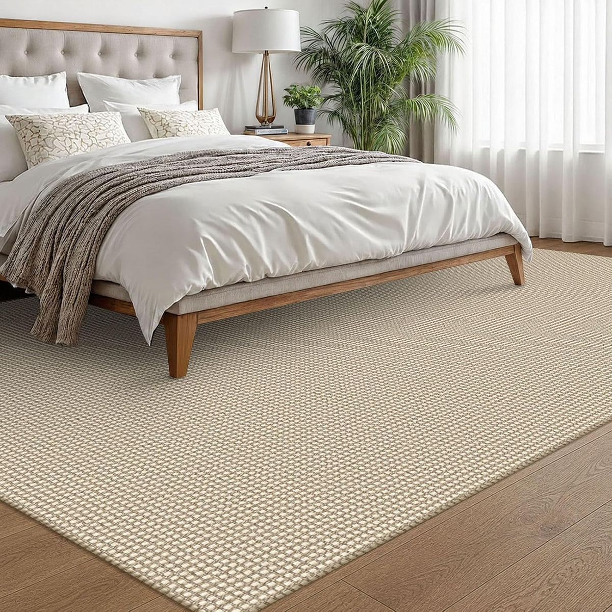 EARTHALL Woven Area Rugs 6x9 Ft Washable Living Room Rugs Non Slip Rubber Backed Dining Room Rug Braided Bedroom Rugs Indoor Floor Carpet for Living Room, Bedroom, Dining Room, Beige/Ivory