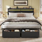 Forestell Queen Bed Frame with Wood Headboard,2 Storage Drawers & Shelf