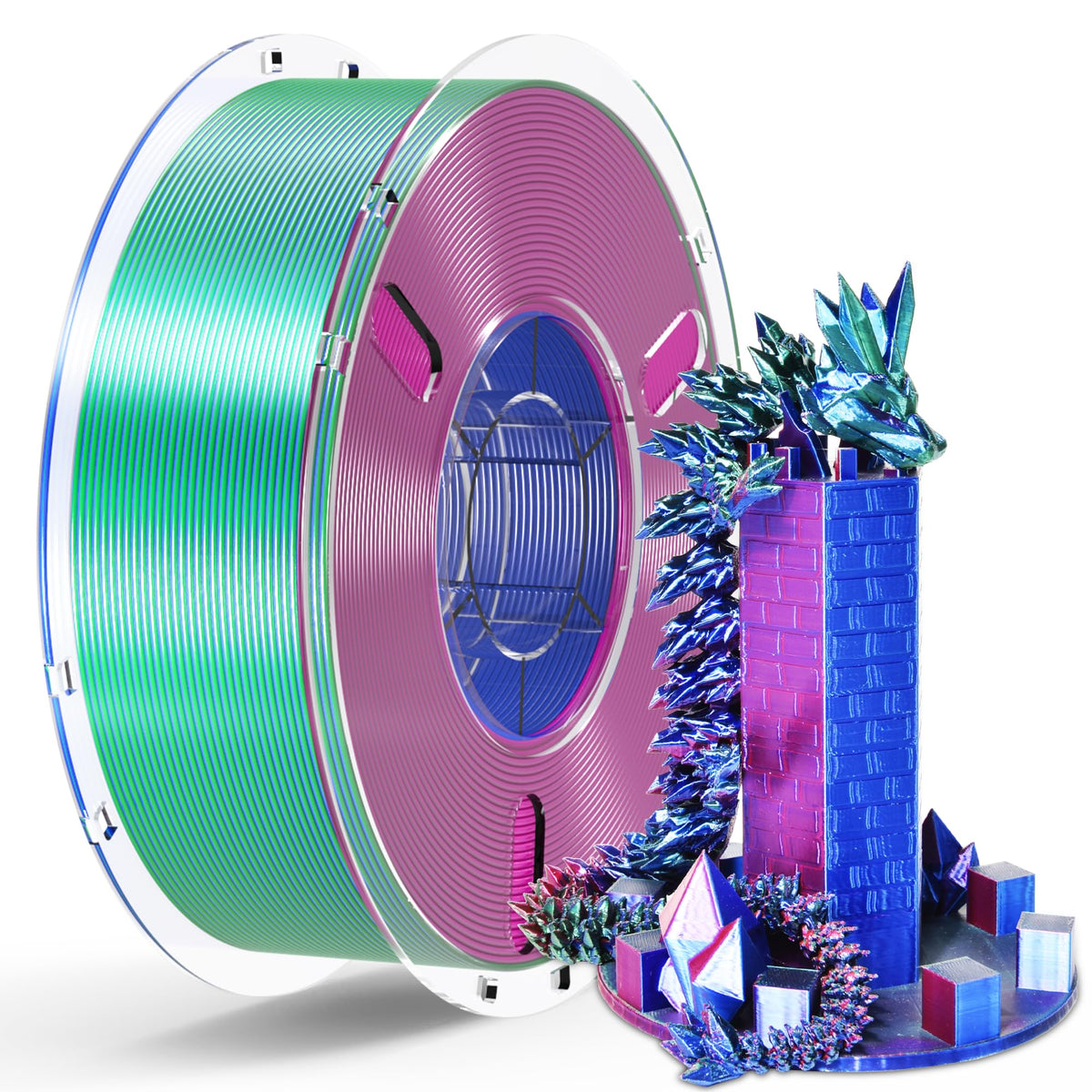 RAMBERY Silk Rainbow PLA 3D Printer Filament Bundle, 10 Colors Total 10kg, 1.75mm Multicolor Gradient 3D Printing Filament for Most FDM 3D Printers, 1KG Spool (2.2lbs) x 10 PCS