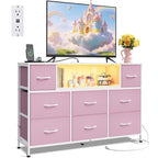 WLIVE LED Black Dresser TV Stand for 55 Inch TV, 8 Drawers