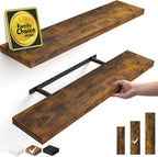 BAYKA Rustic Brown Floating Shelves 35.4in, Set of 2, Wall Mount Wood Shelf