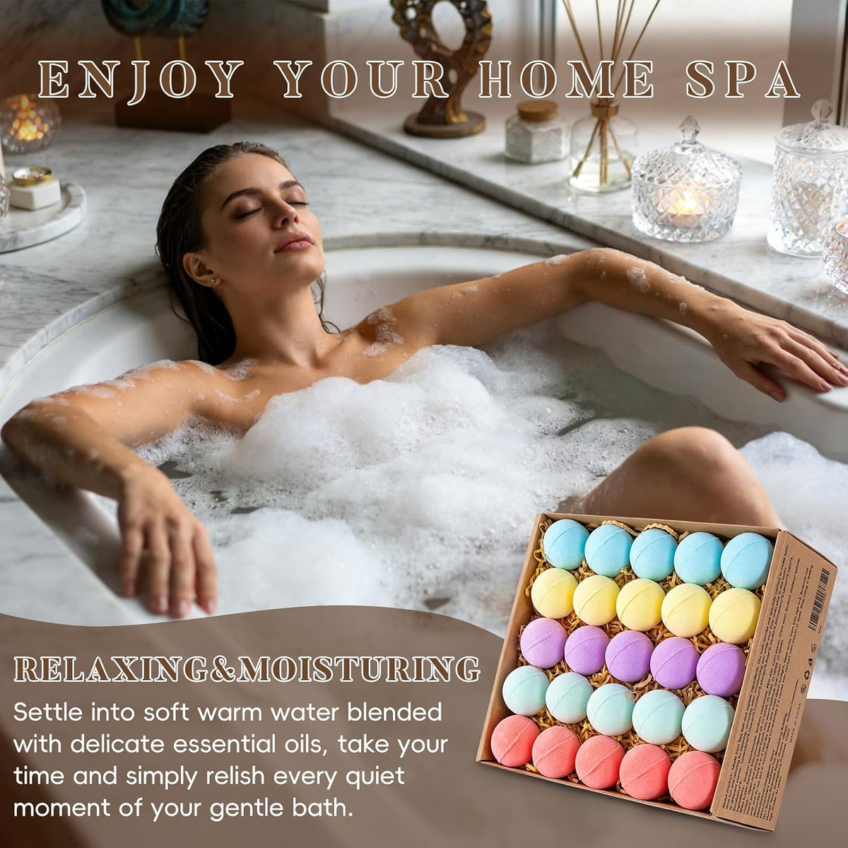 50 Pack Bath Bombs for Women Kids Bubble Bath 10 Scents Relaxing Spa Gifts
