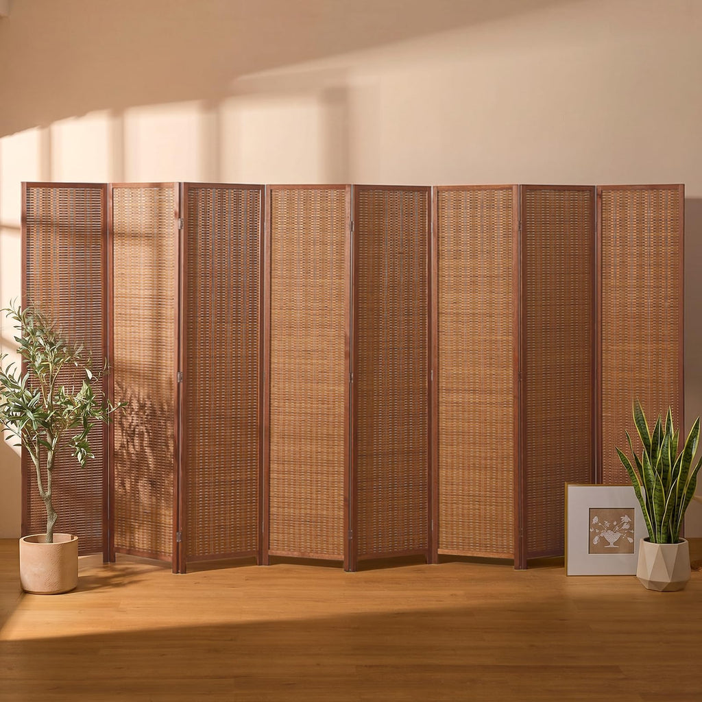 4 Panel Bamboo Room Divider, Folding Privacy Screen, Natural