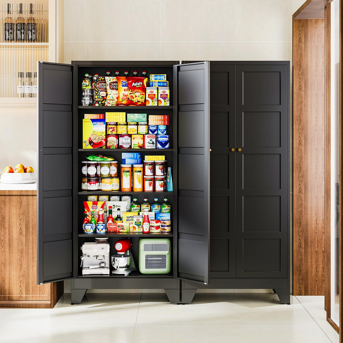Letaya Metal Garage Storage Cabinets with Wheels,Steel Tool Cabinets Lock Door and Adjustable Shelves for Home,Office,Warehouse Organisieren (Black, 74.41" H)