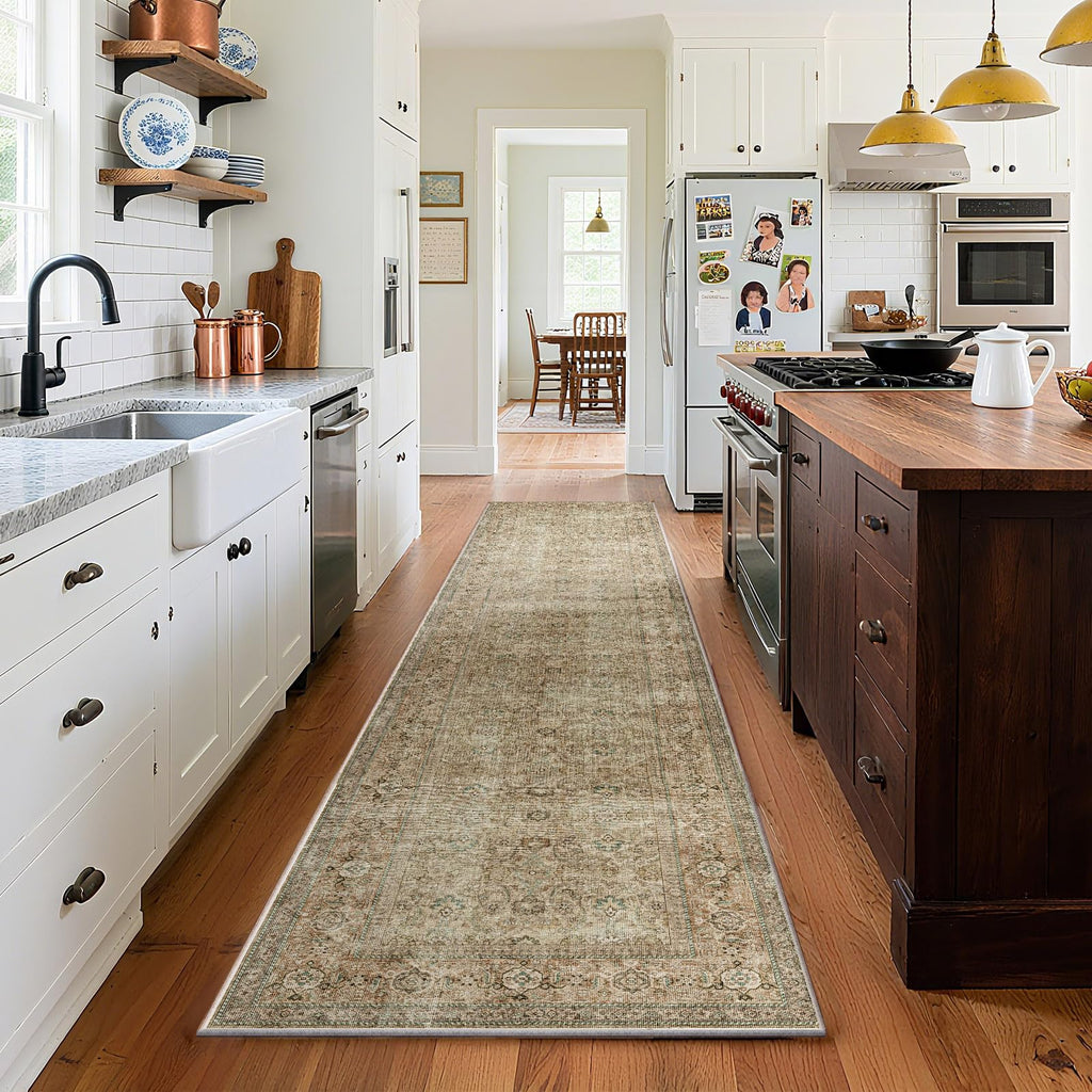 Washable Area Rugs for Living Room: 9x12 Bedroom Rug Boho Vintage Area Rug Stain Resistant Non Slip Low Pile Lightweight Soft Carpets for Dining Room Kitchen Nursery Kids Room Playroom Home Office