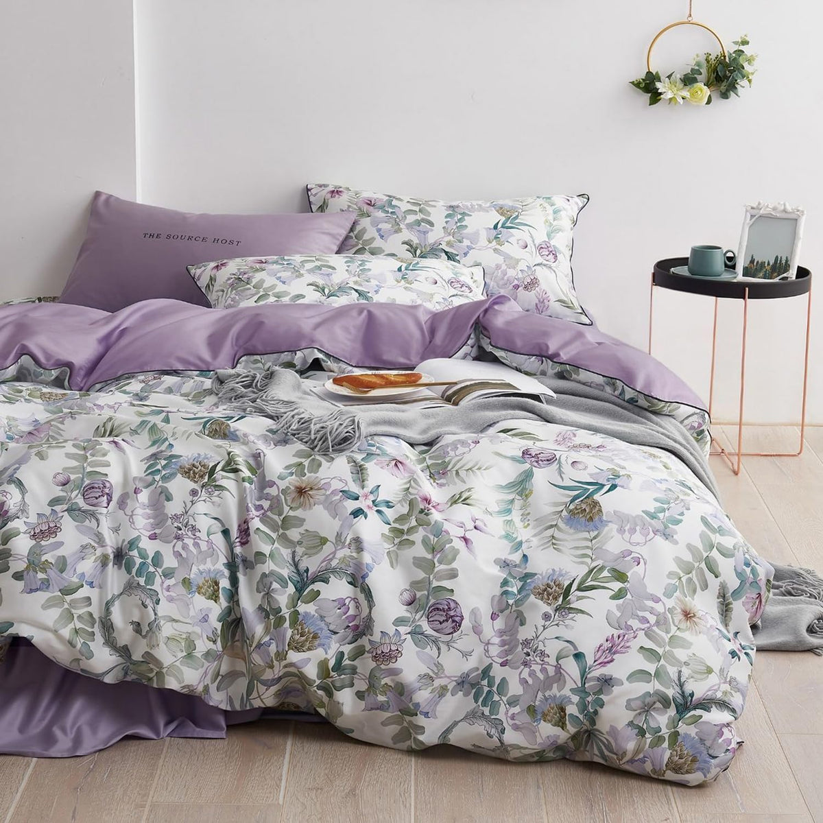 mixinni Garden Style Cotton Flowers and Birds Pattern Printed Duvet Cover Reversible Design Peacock Blue 3 Piece Bedding Duvet Set with Zipper Closure, Perfect for Him and Her-Queen Size