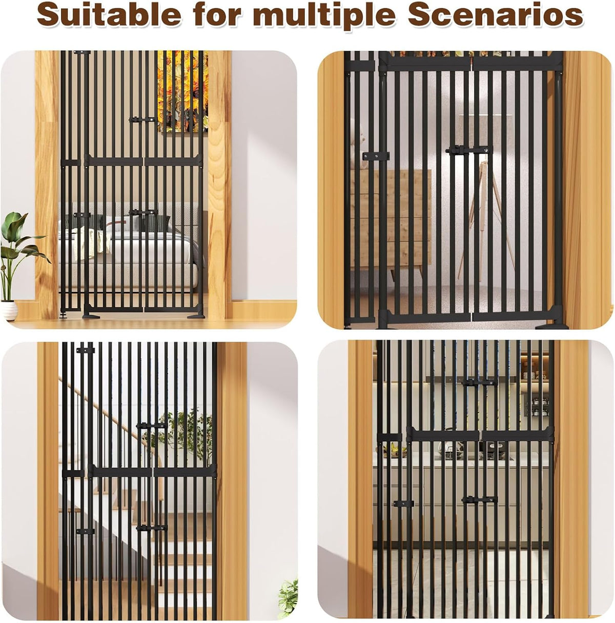 Glaf 74" Extra Tall Cat Gat, 30.31-38.19" Wide Adjustable Cat Door Pressure Mounted Pet Gate with Extra Narrow Gap Auto Close Dog Safety Gate for Doorways, Kitchen,Stairs