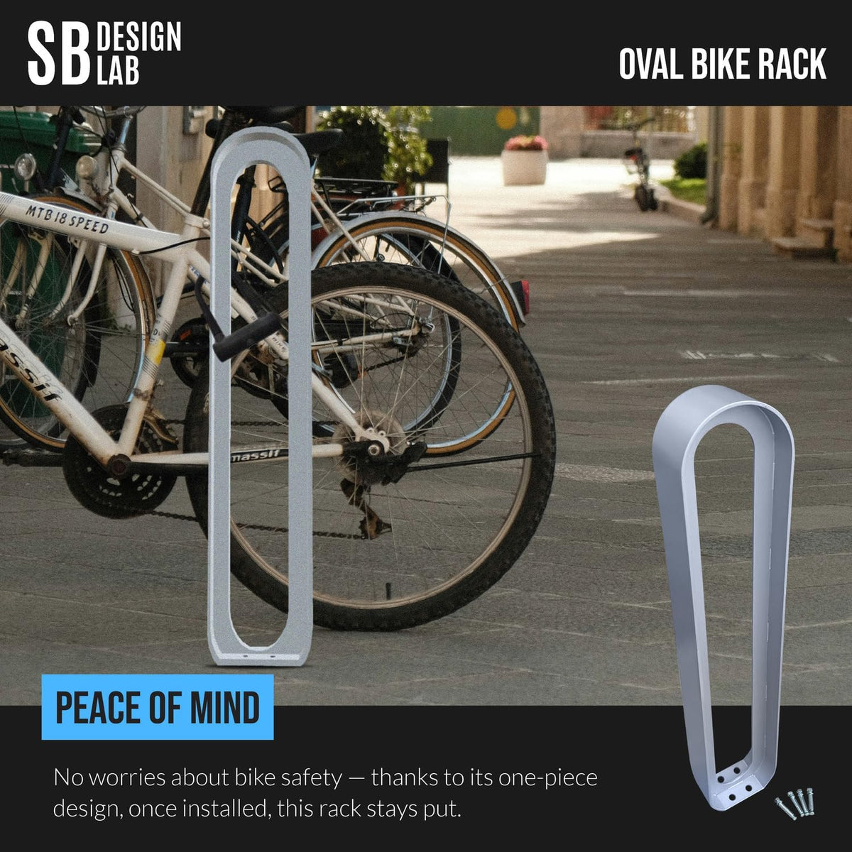 Oval Bike Rack | In-Ground Installation (Anchor Bolts Included) | Modern, Commercial, Outdoor - Gray (1, 6.5” x 3” x 35”)