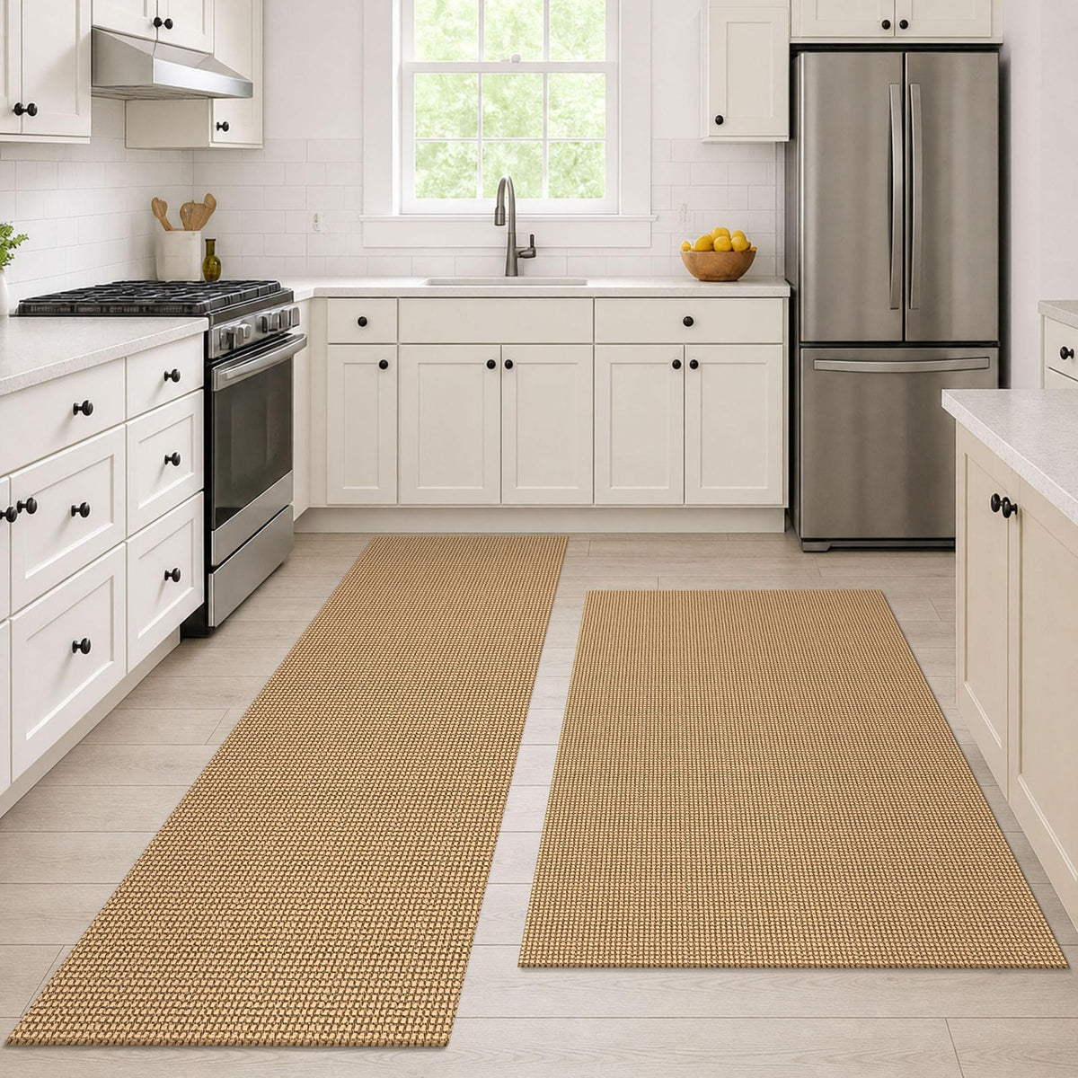EARTHALL Woven Area Rugs 6x9 Ft Washable Living Room Rugs Non Slip Rubber Backed Dining Room Rug Braided Bedroom Rugs Indoor Floor Carpet for Living Room, Bedroom, Dining Room, Beige/Ivory