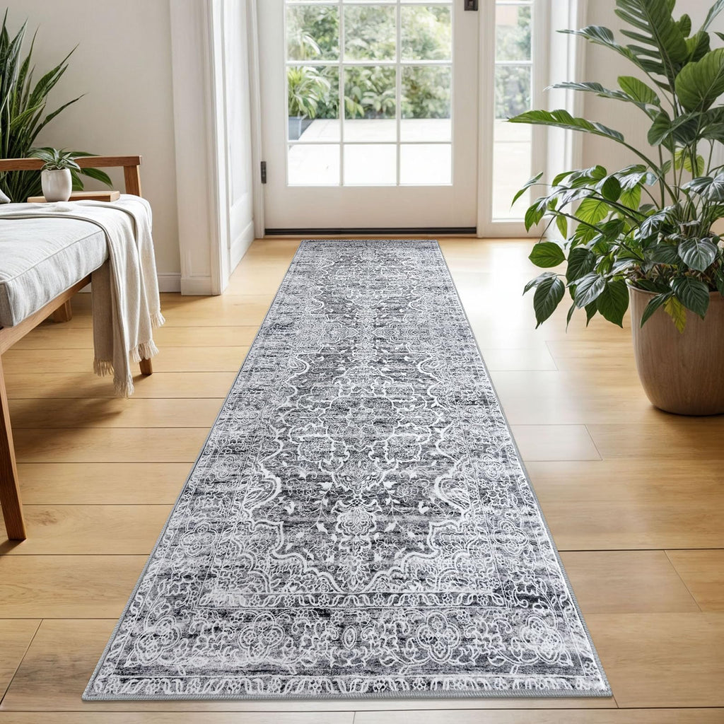KUTA Vintage Extra Long Runners for Hallways 2.6x18ft Washable Blue White