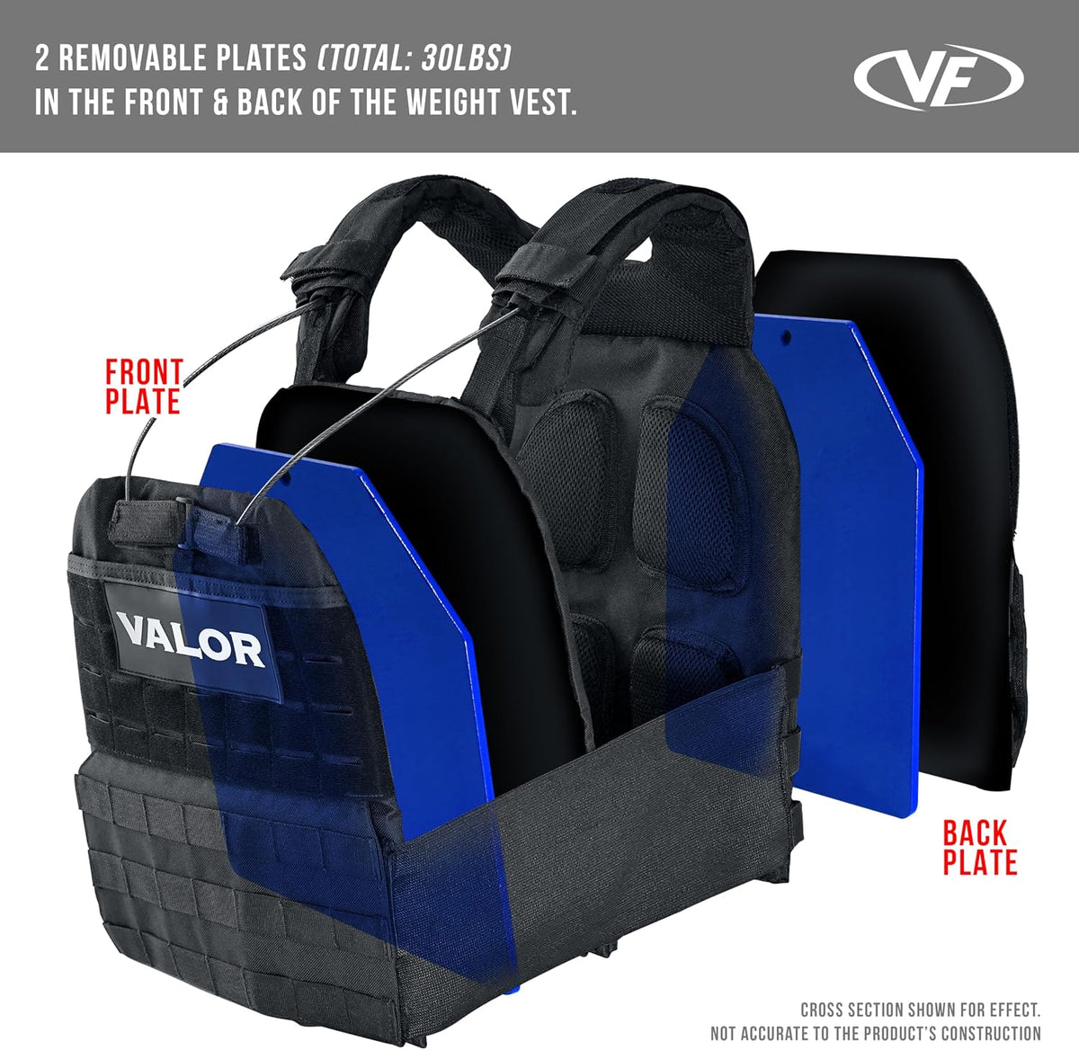 Valor Fitness Weighted Training Vest with Weight Plates - Adjustable Shoulder Pads - 14, 20 or 30 lbs - Endurance Strength Cross Training Rucking Running -WV Series