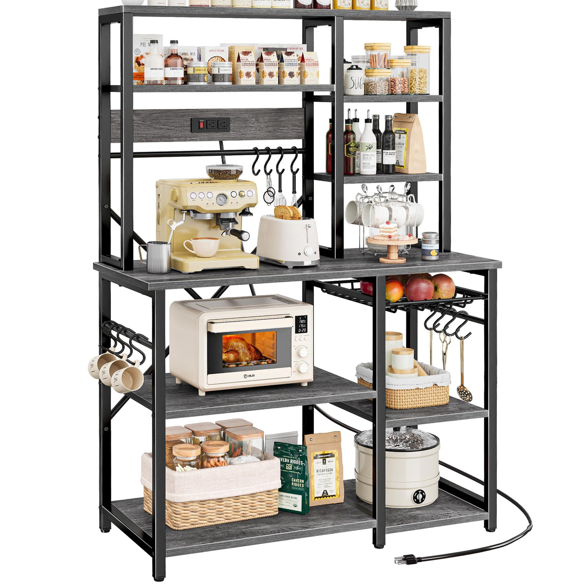 SUPERJARE Large Bakers Rack with Power Outlets, 39.6 Inches Microwave Stand