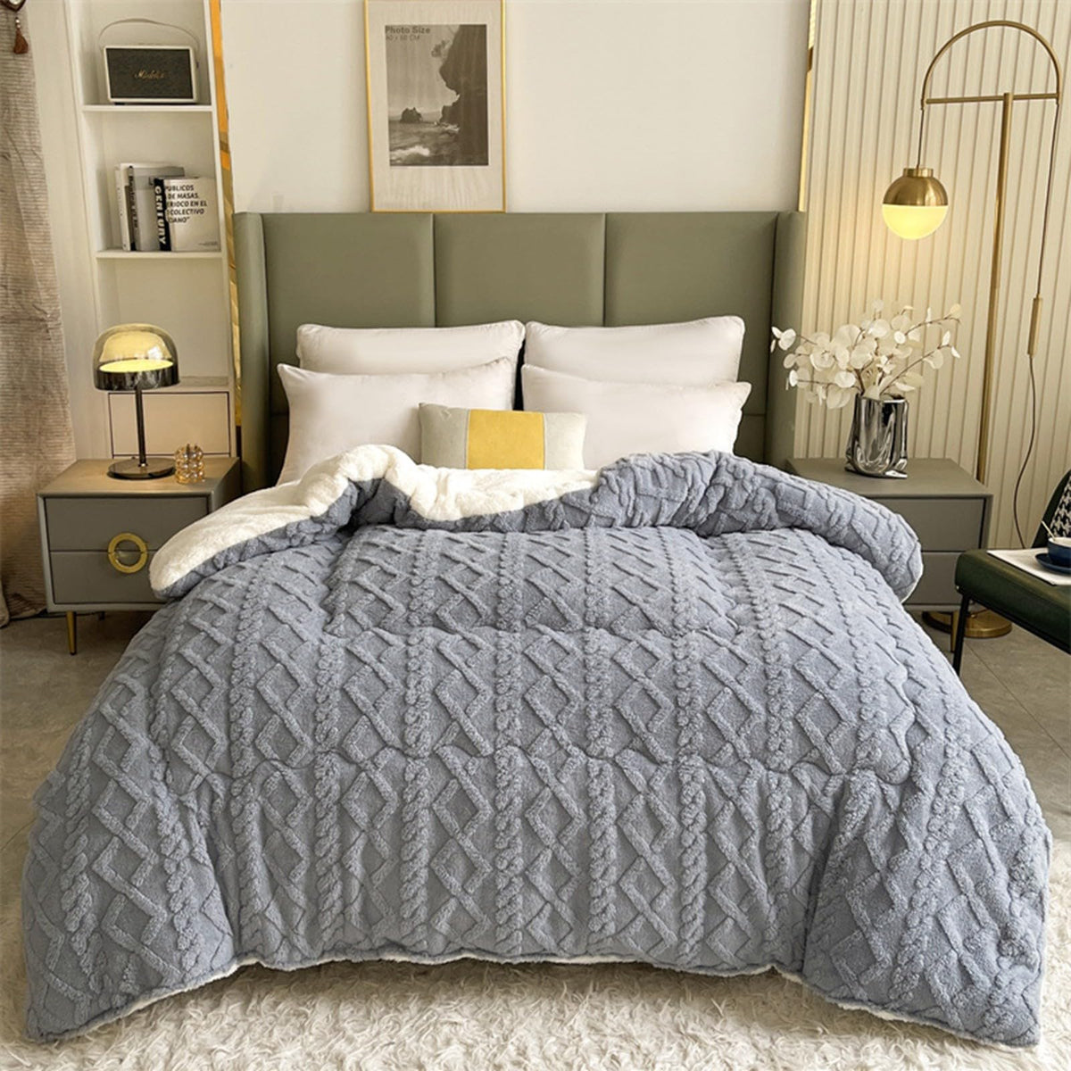 Insulation Hibiscus Winter Quilt, Thickened Super Soft Cashmere and Double Fabrics Warm Thicke Lambswool Quilt Core Sided Blanket(F,220x240cm-5KG)