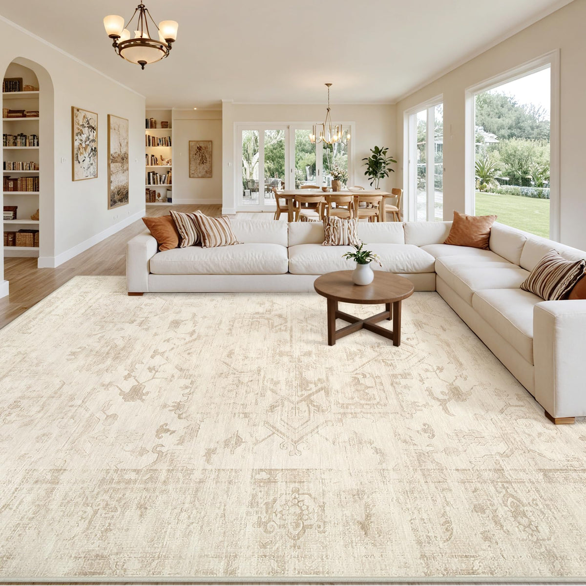 8x10 Area Rugs Living Room: Bedroom Washable Carpet Beige/Ivory