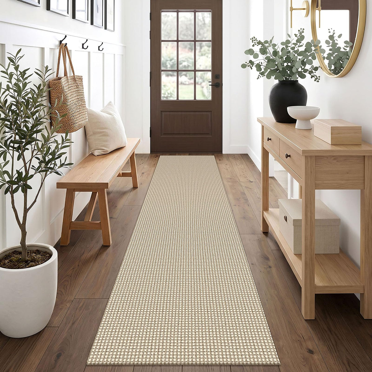 EARTHALL Woven Area Rugs 6x9 Ft Washable Living Room Rugs Non Slip Rubber Backed Dining Room Rug Braided Bedroom Rugs Indoor Floor Carpet for Living Room, Bedroom, Dining Room, Beige/Ivory