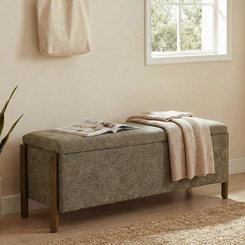 Usaint 47" Fabric Upholstered End of Bed Storage Ottoman Bench, Beige