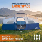 Camping Tent for 8 Person, 3 Room Family Tent with Rainfly