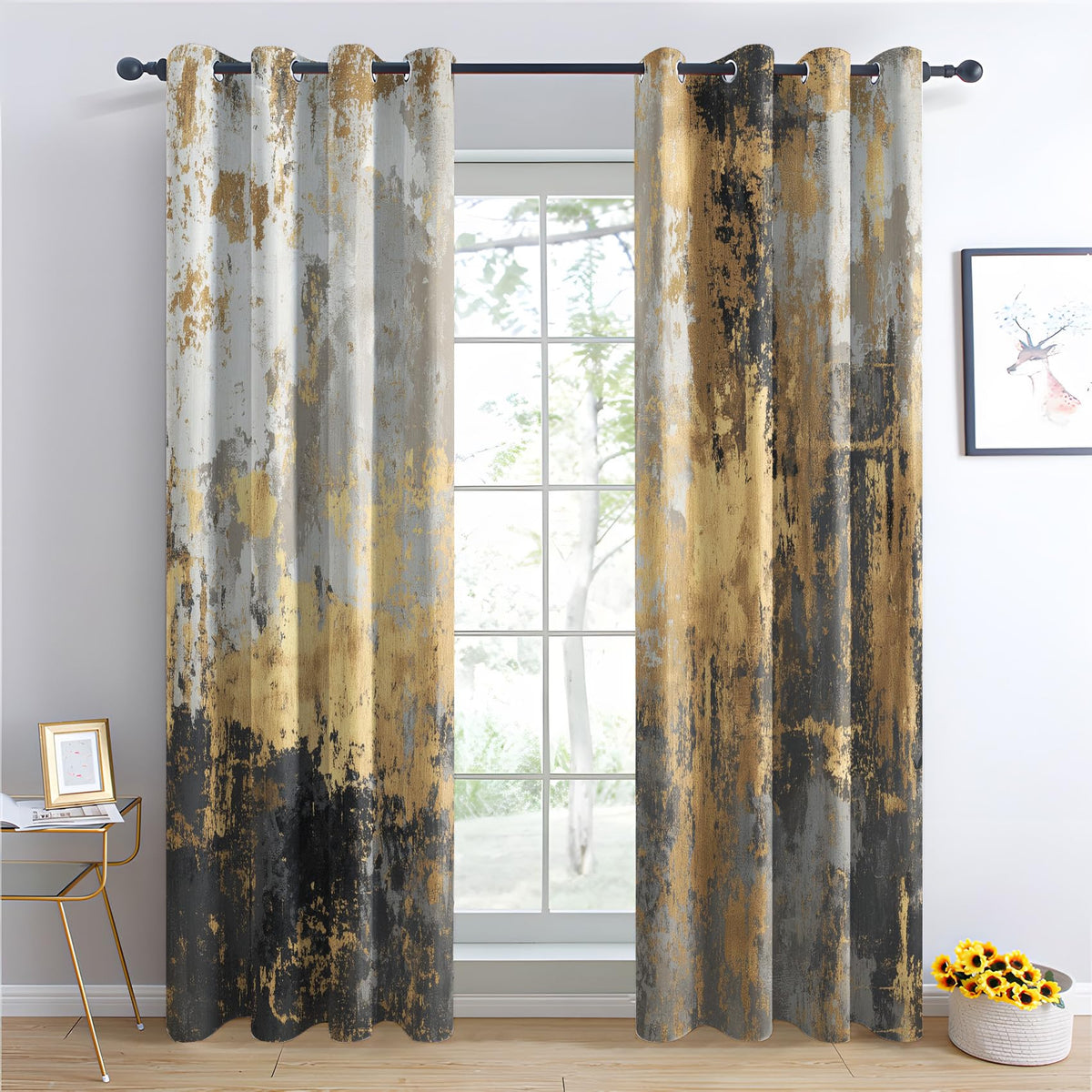 Mid Century Blackout Curtains & Gifts, Thermal Insulated Room Darkening Grommet Drapes for Bedroom Living Room, Minimalist Modern Abstract Window Treatments, 108 Inch Drapes 2 Panel Set