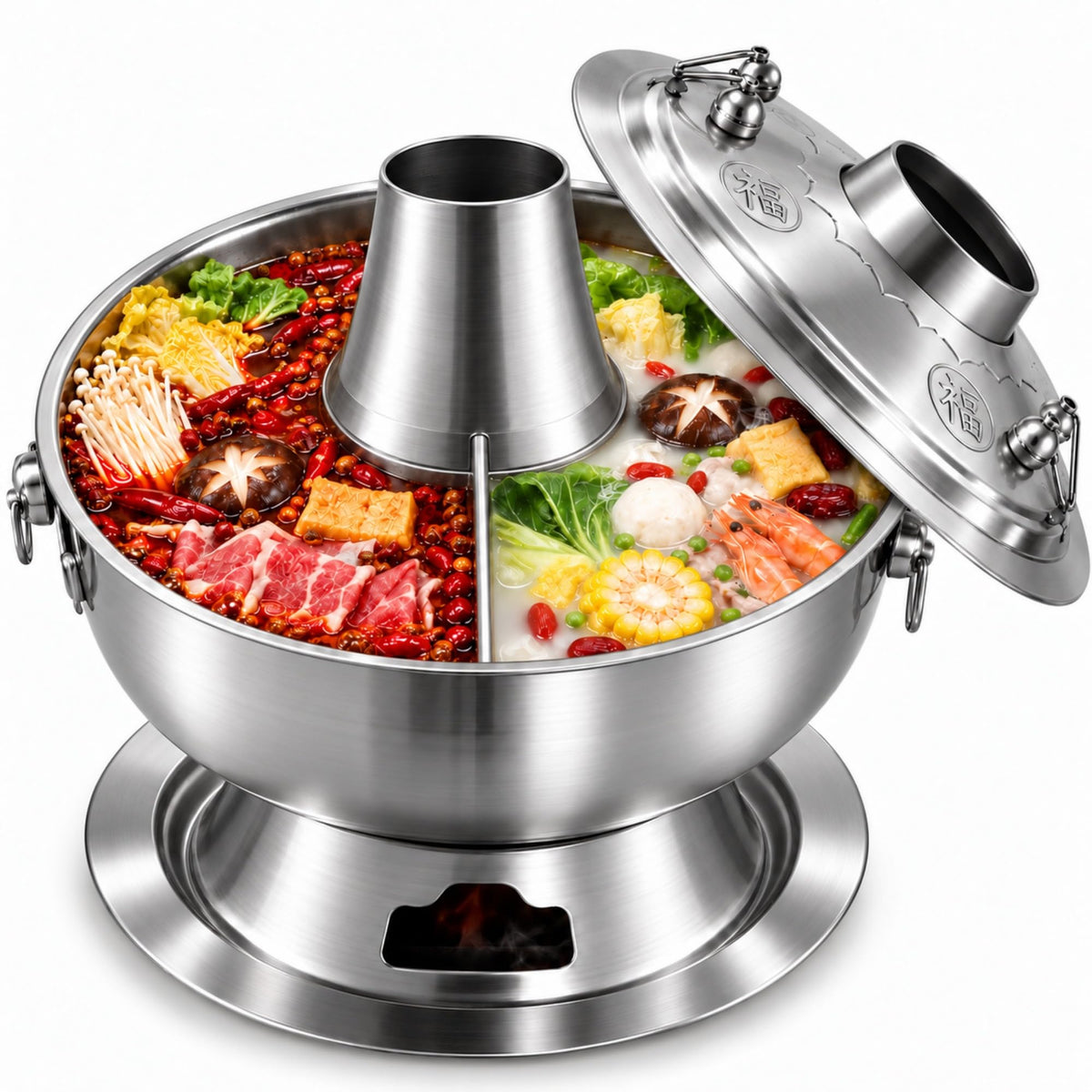 Charcoal Hot Pot, Chinese Charcoal Hot Pot Cooker for Camping (Silver)