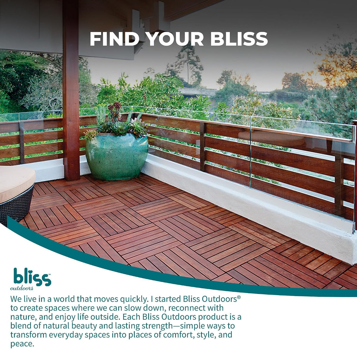 Bliss Outdoors Acacia Interlocking Deck Tiles, 6-Slat, Red, Set of 30