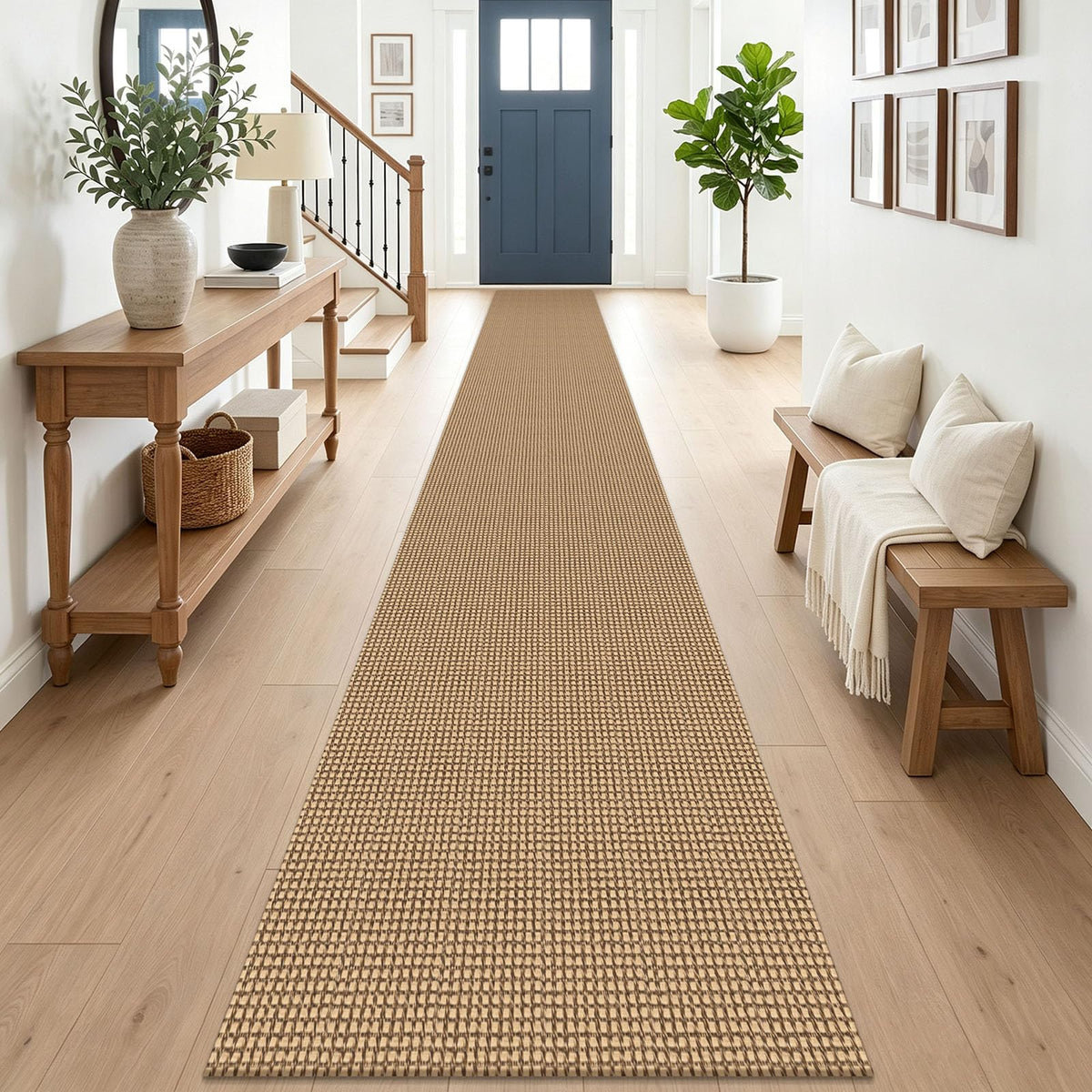 EARTHALL Woven Area Rugs 6x9 Ft Washable Living Room Rugs Non Slip Rubber Backed Dining Room Rug Braided Bedroom Rugs Indoor Floor Carpet for Living Room, Bedroom, Dining Room, Beige/Ivory