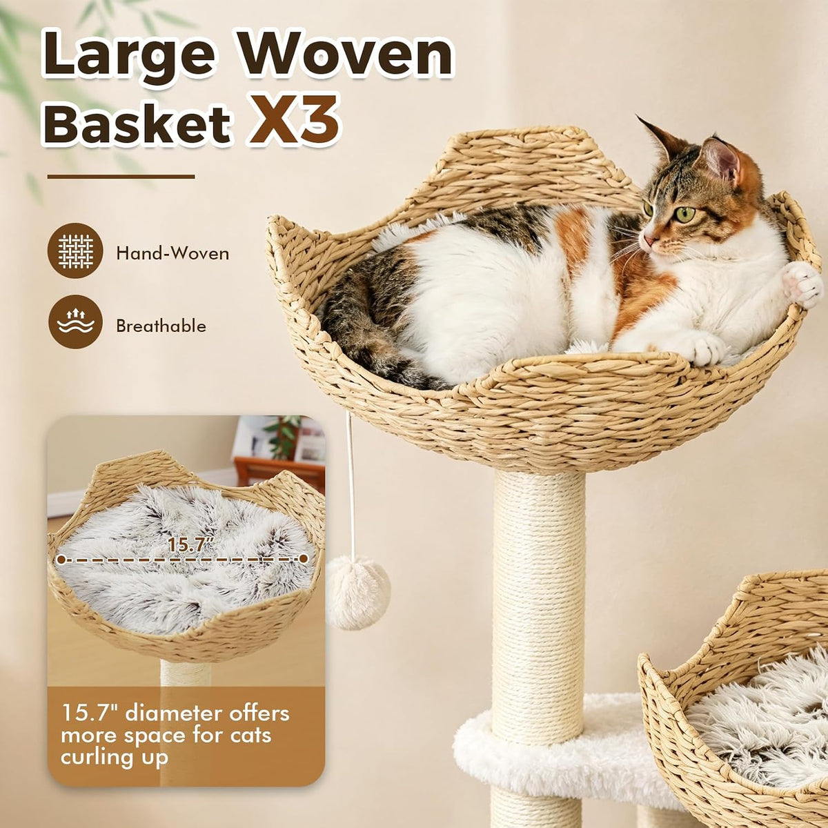 PAWZ Road Modern Cat Tree with Baskets, 44" Cat Tower for Indoor Cats,White