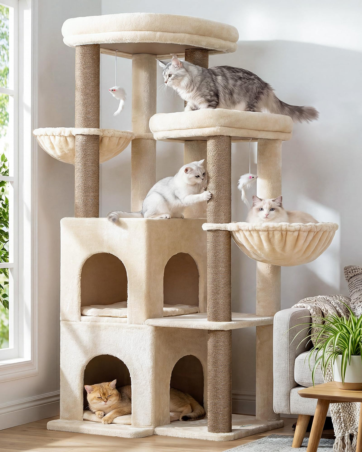 Globlazer Cat Tree Tower for Indoor Cats Large Adult, FC50, Light Grey