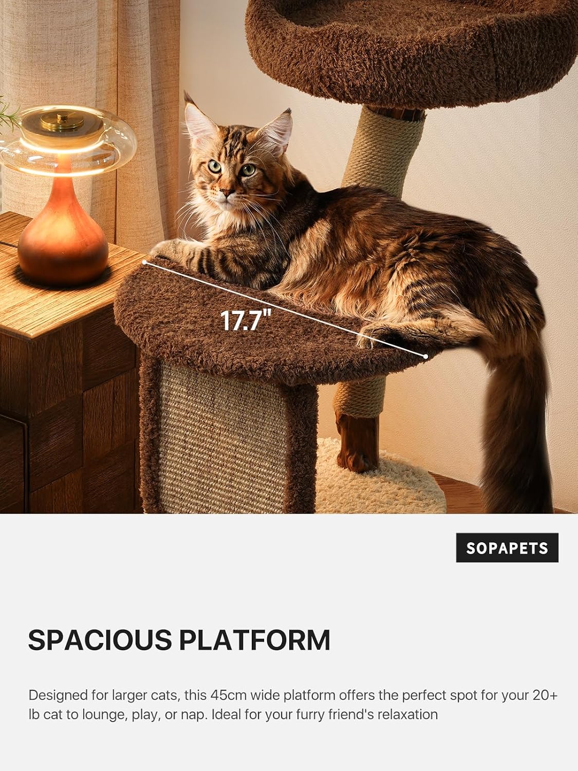Sopapets 40" Small Cat Tree for Apartments, Modern Cat Tower for Indoor Cats with Solid Wood Branch, Sisal Scratching Posts, Plush Perches and Hideaway Condo, Brown