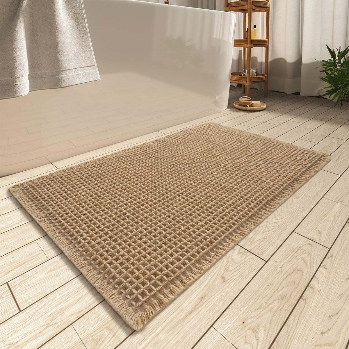 Upgraded Waffle Bath Mat Set of 2 Absorbent Bathroom Mat 18"x30" + 24"x48"