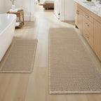 Upgraded Waffle Bath Mat Set of 2 Absorbent Bathroom Mat 18"x30" + 24"x48"