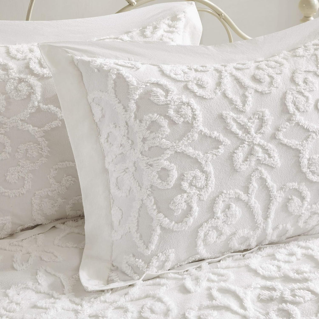 Misc Bright White Chenille Daybed Set Medallion Pattern Bedding Textured Soft Cotton Fabric Shabby Chic, 5 Piece