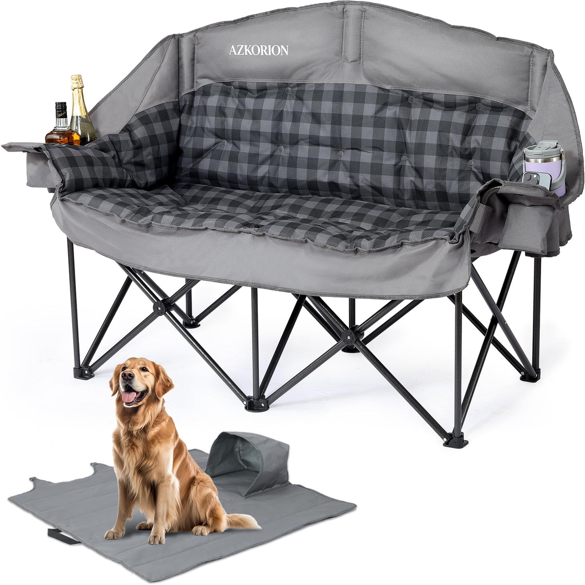 2 Pack Oversized Camping Chair for Adults, Portable Heavy Duty Padded Outdoor Chairs with Phone Pouch and Side Cup Holder for Camping, Fishing, Beach, Sports, Supports 500lbs