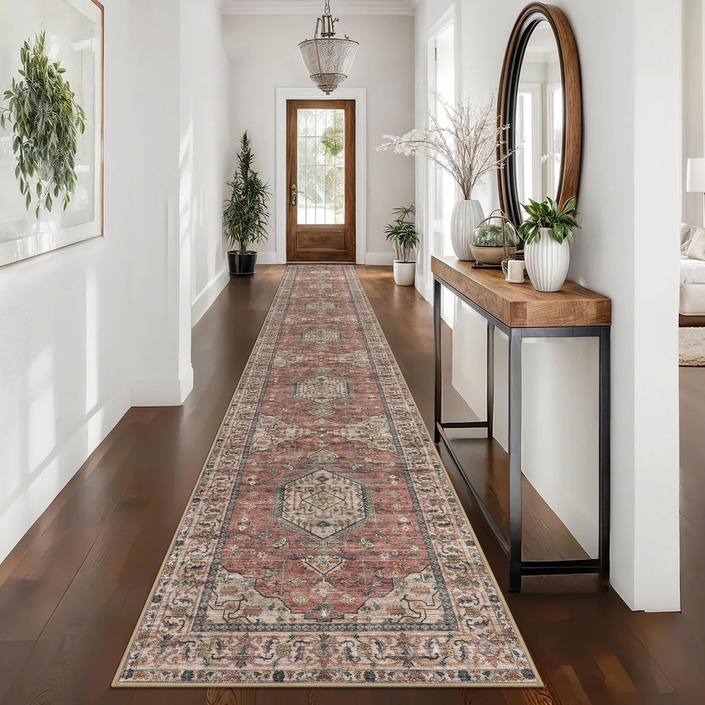 KUTA Vintage Extra Long Runners for Hallways 2.6x18ft Washable Blue White
