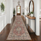 KUTA Vintage Extra Long Runners for Hallways 2.6x18ft Washable Blue White