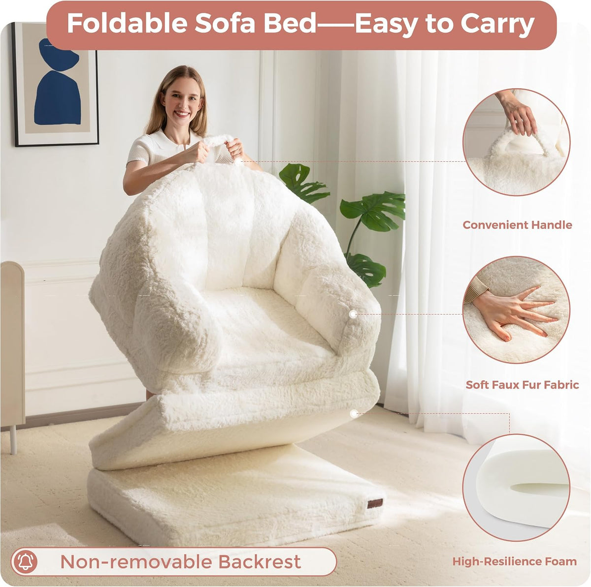 MAXYOYO Folding Sofa Bed, 2 in 1 Convertible Sofa to Lounger
