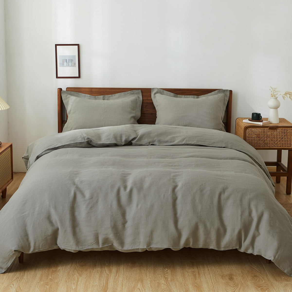 Simple&Opulence 100% Linen Duvet Cover Set, 3 PCS Natural French Flax Linen Duvet Cover King Size, Breathable Soft Comfy Linen Bedding Comforter Cover with 2 Pillowcases(Linen, 104"x92")