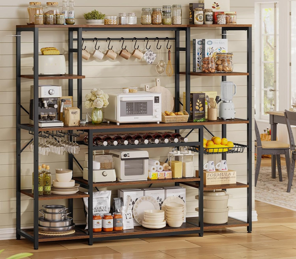 UPOSOJA 62.4in Large Bakers Rack with Power Outlet, 5-Tier Coffee Bar