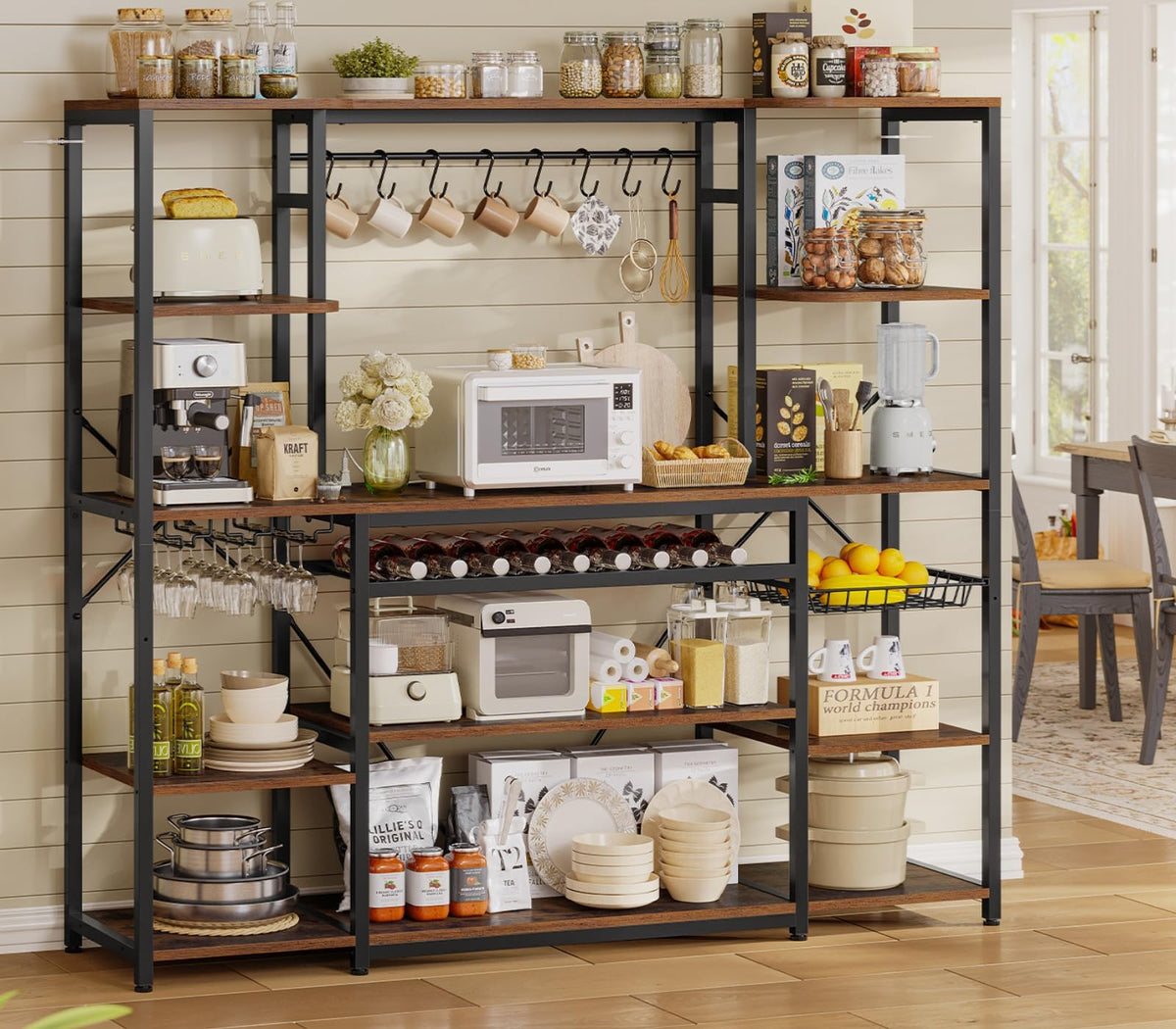UPOSOJA 62.4in Large Bakers Rack with Power Outlet, 5-Tier Coffee Bar
