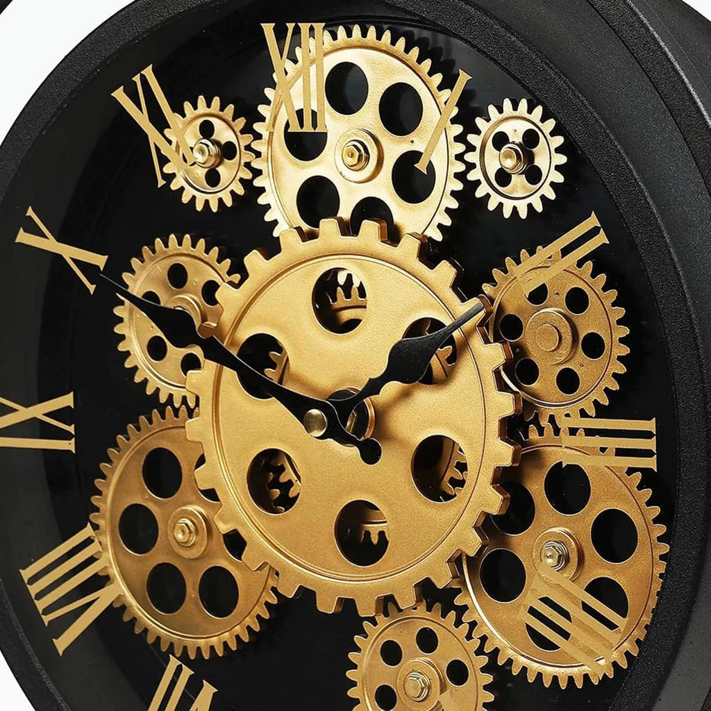 muyika Industrial Gear Table Clock, Black Metal Steampunk Desk Clock