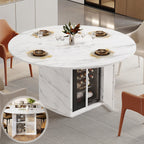 IBF 47" White Faux Marble Round Dining Table with Storage for Dining Room