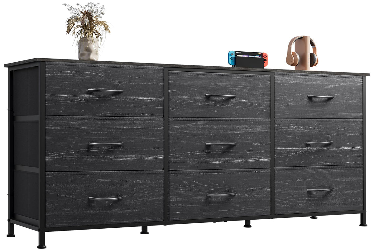 WLIVE Dresser TV Stand for 55 Inch TV, 9 Drawer Dresser for Bedroom, Black
