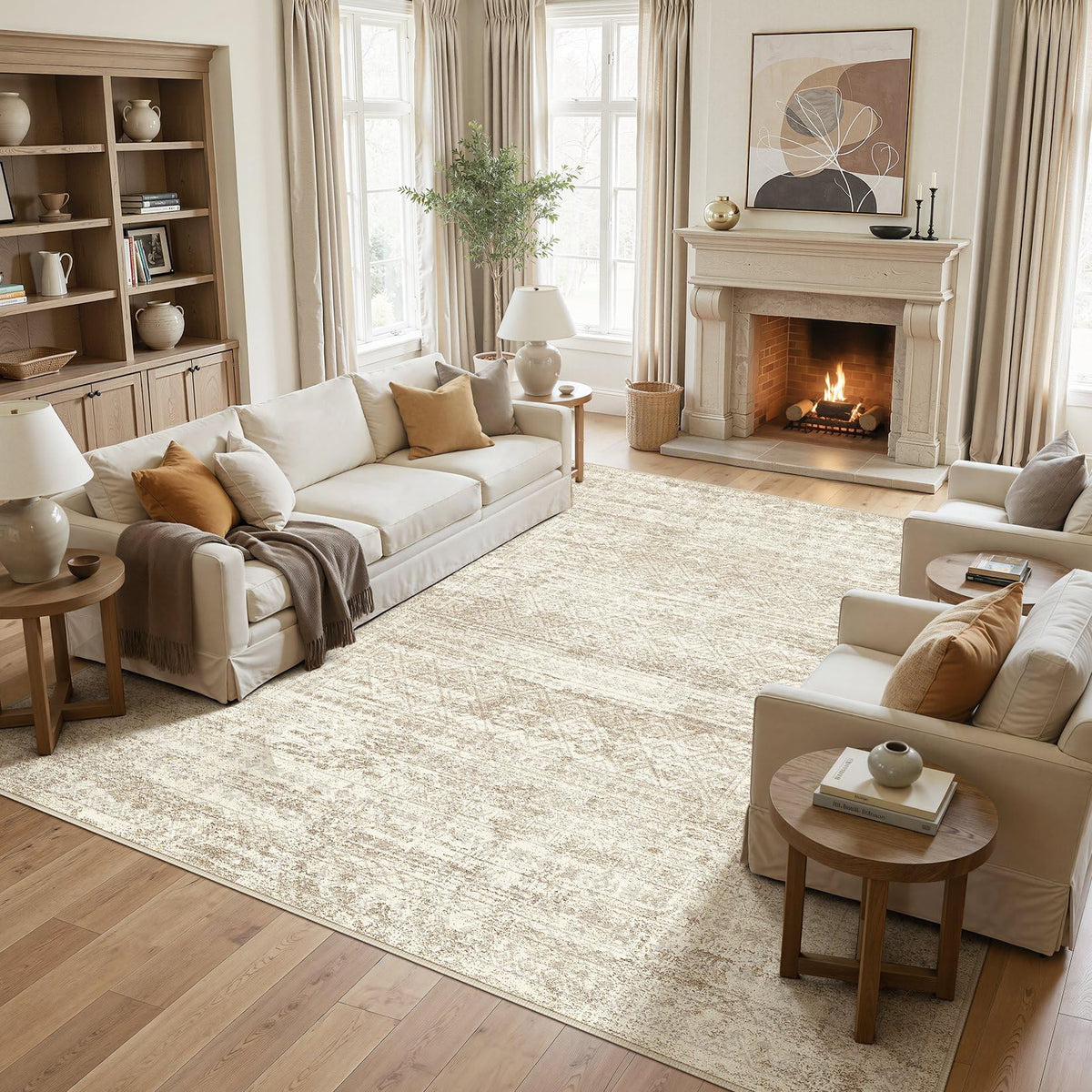 UERMEI 9x12 Area Rug Living Room Rugs - Washable Neutral Modern Abstract Soft Thin Large Rug Indoor Floor No Slip Rug Carpet for Bedroom Under Dining Table Home Office Decor - Brown Grey