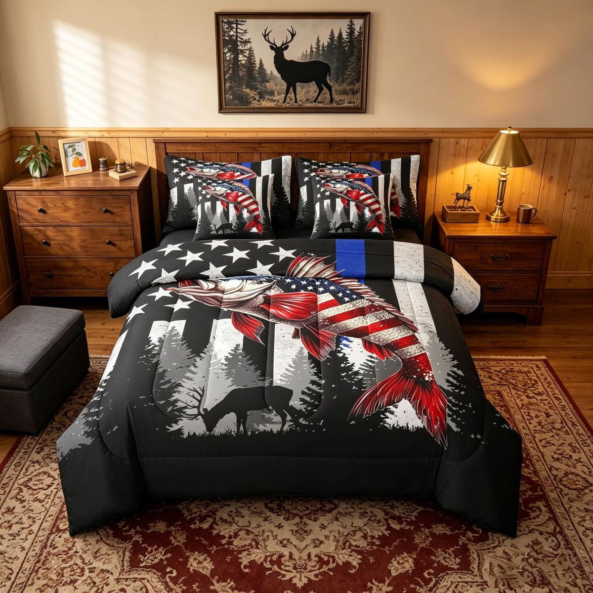 Feelyou Deer Comforter Set with Sheets King Size 7 piece Kids Rustic Deer Hunting Bedding Set Cabin Lodge Deer Bed in a Bag Farmhouse Nature Wildlife Antlers Brown Bed Set