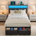 Queen Bed Frame with 2 Storage Drawers, Grey Upholstered
